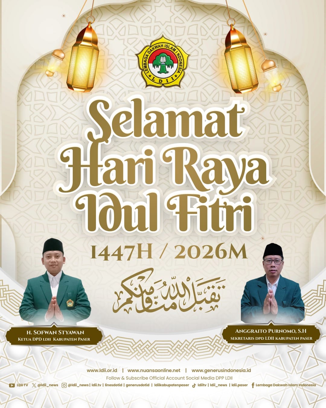 Pamflet ucapan selamat hari raya idulfitri 1447 H DPD LDII Paser